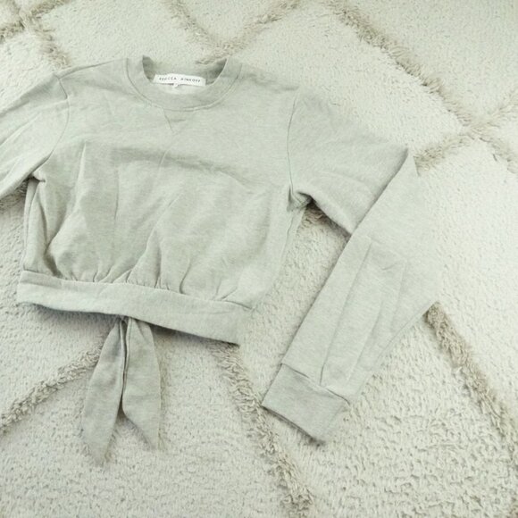 Rebecca Minkoff Cropped Sweatshirt Womens Small Gray Open Back Tie - Picture 2 of 11